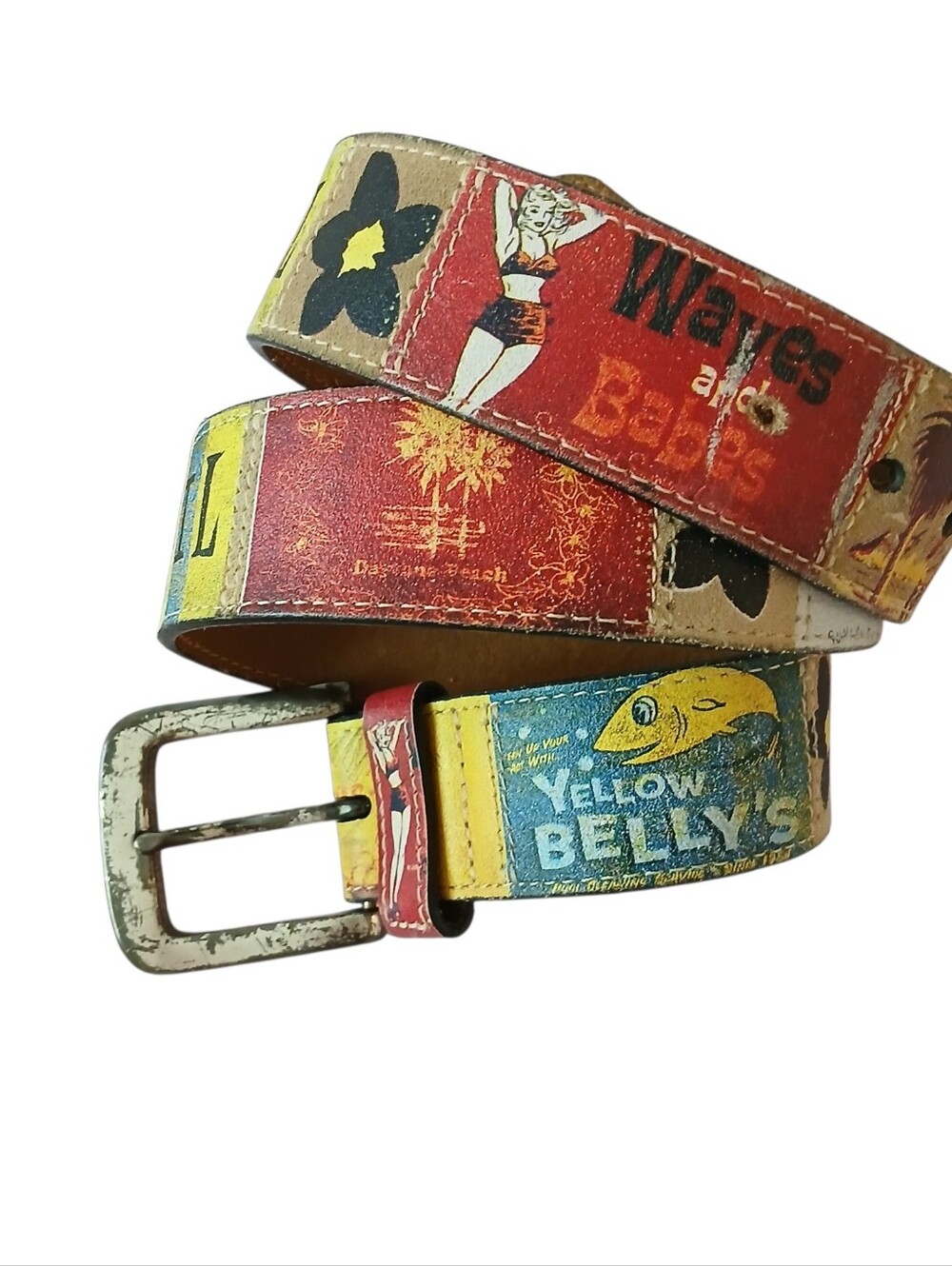 Fossil Leather Y2K Colorful Beach Babe Belt S Patchwork Resort Spring Break